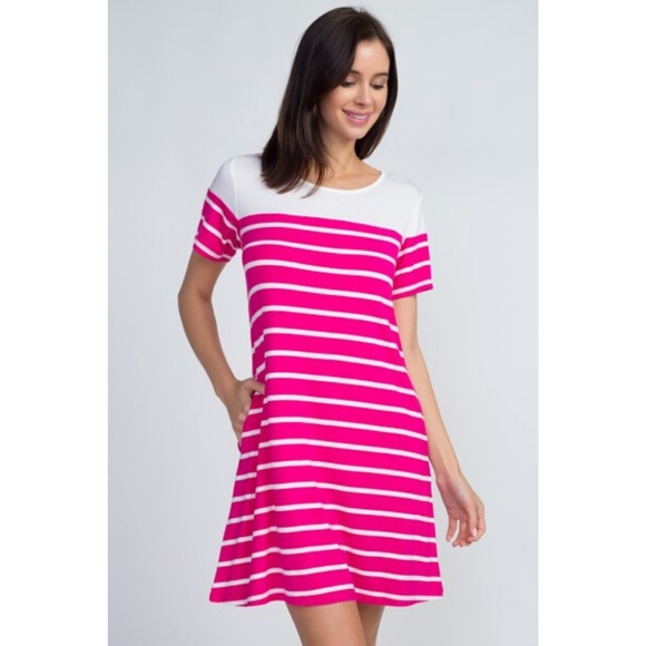 Women's Short Sleeves Striped Soft Stretchy Dress - Picture 2 of 4